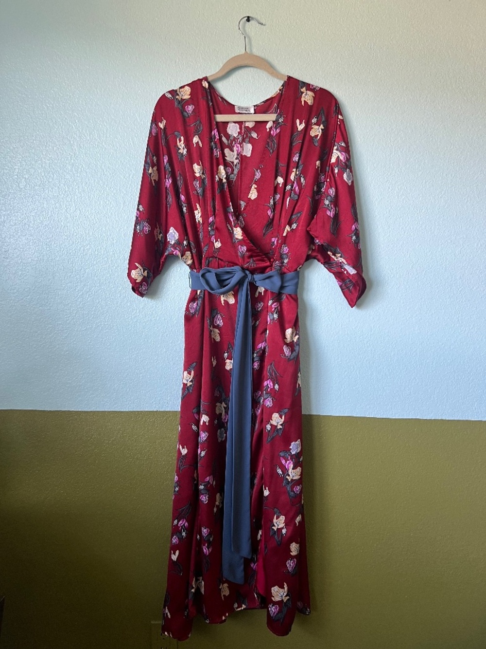 Vintage style satin wraparound maxi dress